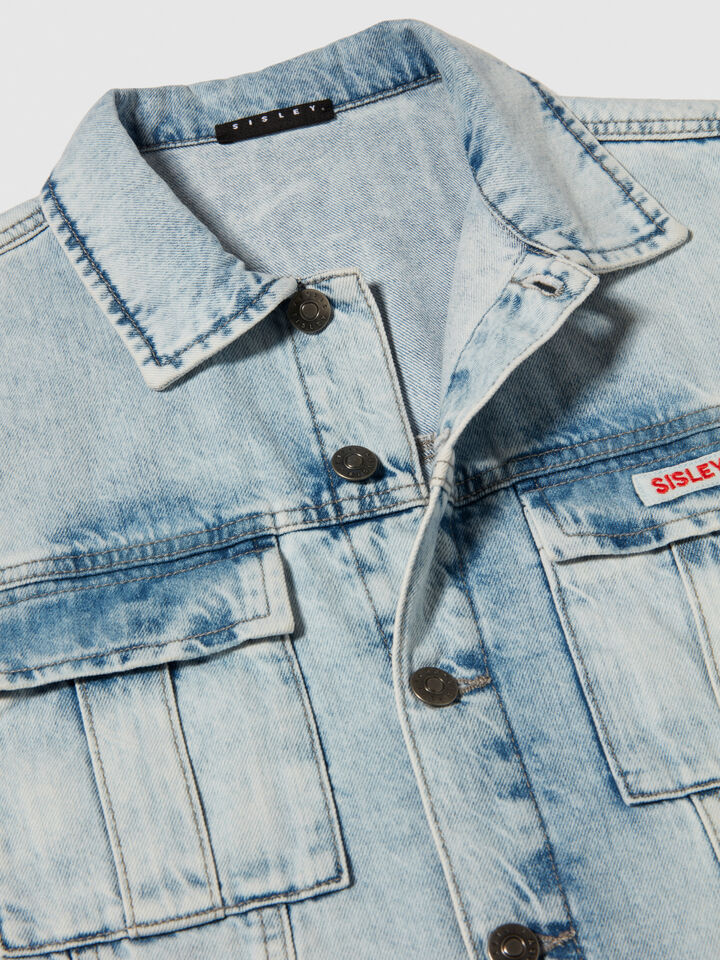 Sleeveless denim jacket with big pockets - boys' outerwear - Light Blue | Sisley Young image number 3